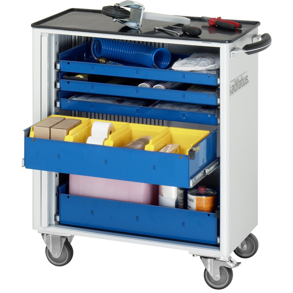 Produktabbildung: RAU Werkzeugwagen Serie adlatus 700, HxBxT 860 x 725 x 400 mm, 5 Schubladen mit Einzelsicherung, 3 x 40, 2 x 105 mm, Arbeitsplatte Metall