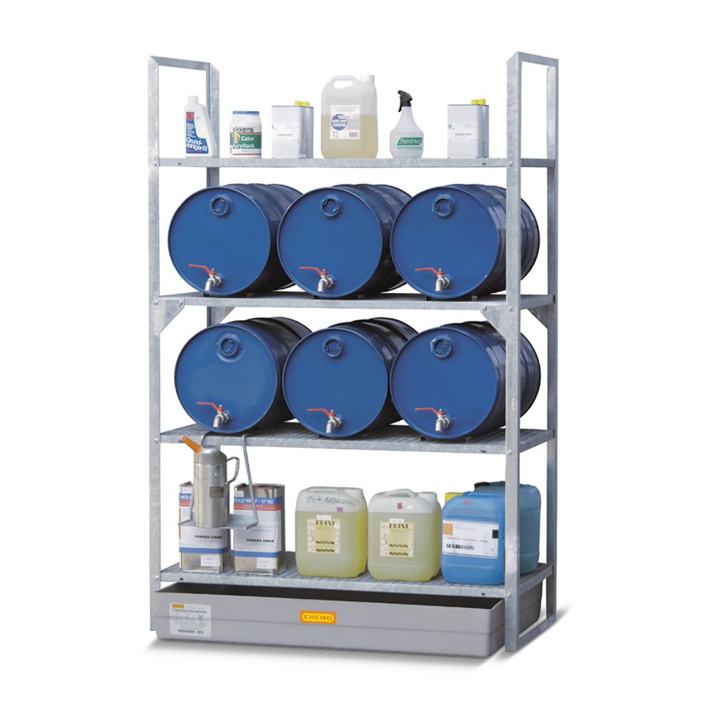 Produktabbildung Nr. 2: Rayonnage à fûts CEMO pour produits dangereux, bac collecteur en PRV, pour 6 fûts de 60 l, 3 caillebotis