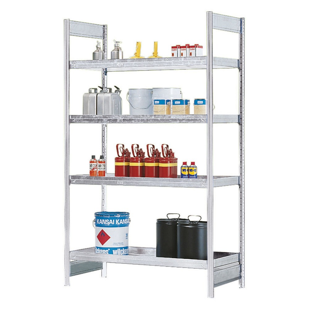 Illustration du produit: Rayonnage à matières dangereuses asecos®, pour liquides dangereux pour les eaux, 4 bacs en acier 30 l, travée auxiliaire