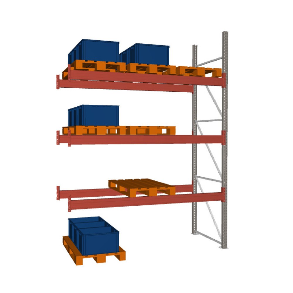 Illustration du produit: Rayonnage à palettes META MULTIPAL, travée auxiliaire, charge par tablette 3 750 kg, 12 emplacements pour palettes, 3,8 m de hauteur