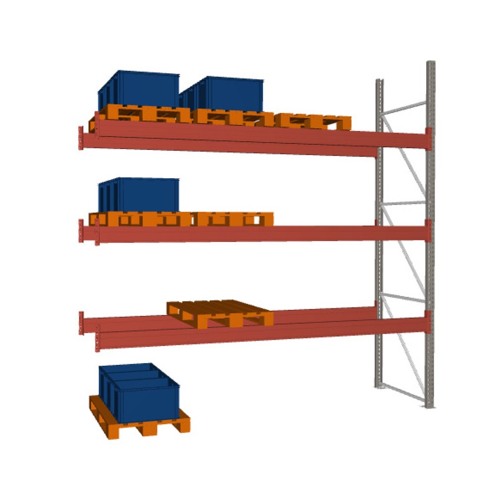 Illustration du produit: Rayonnage à palettes META MULTIPAL, travée auxiliaire, charge par tablette 3 880 kg, 16 emplacements pour palettes, 3,8 m de hauteur