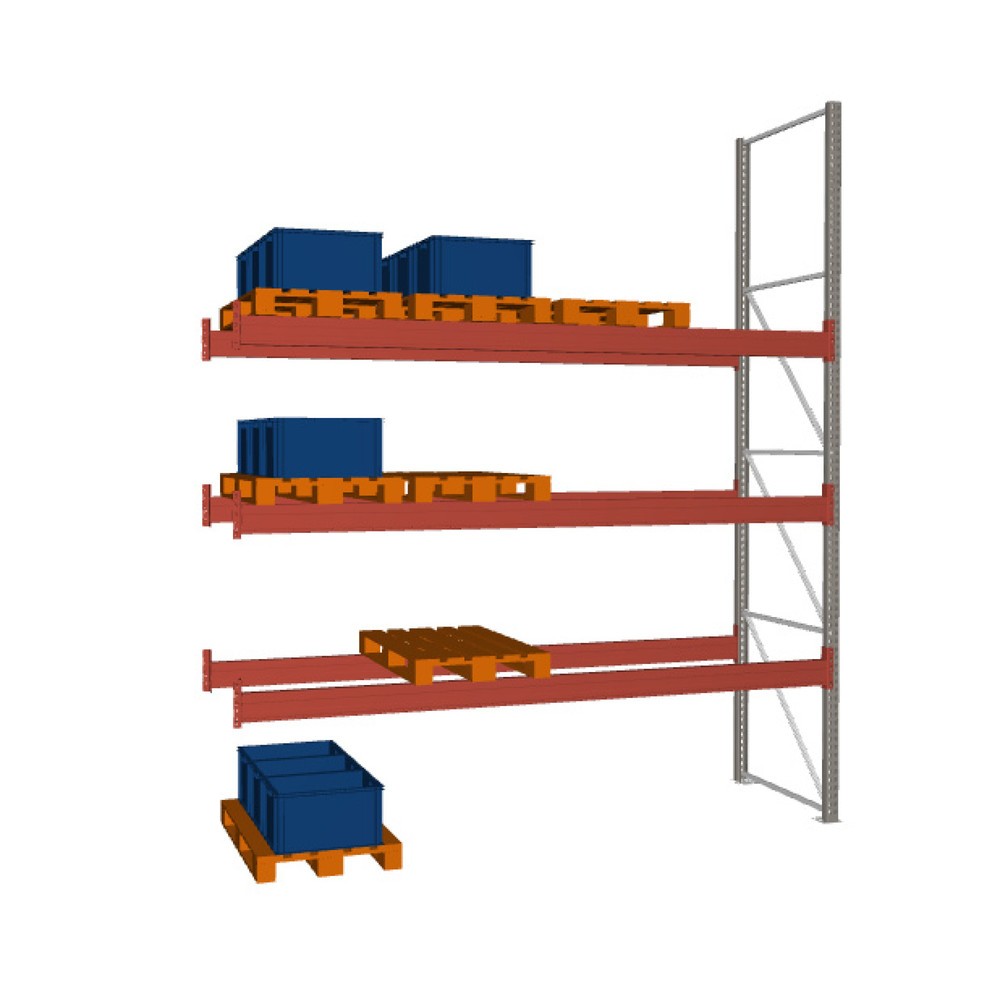 Illustration du produit: Rayonnage à palettes META MULTIPAL, travée auxiliaire, charge par tablette 3 880 kg, 16 emplacements pour palettes, 4,4 m de hauteur