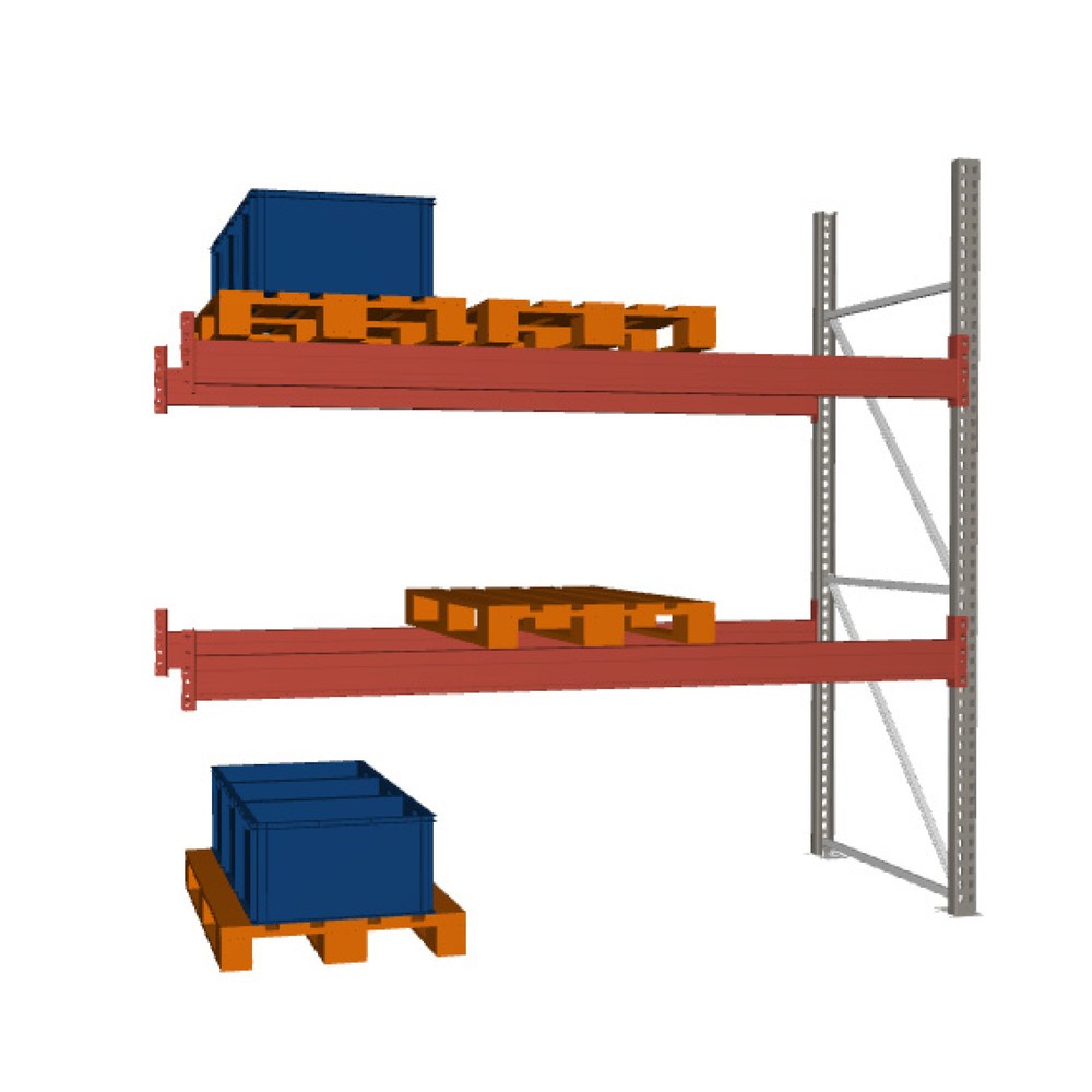 Illustration du produit: Rayonnage à palettes META MULTIPAL, travée auxiliaire, charge par tablette 3 750 kg, 9 emplacements pour palettes, 2,7 m de hauteur