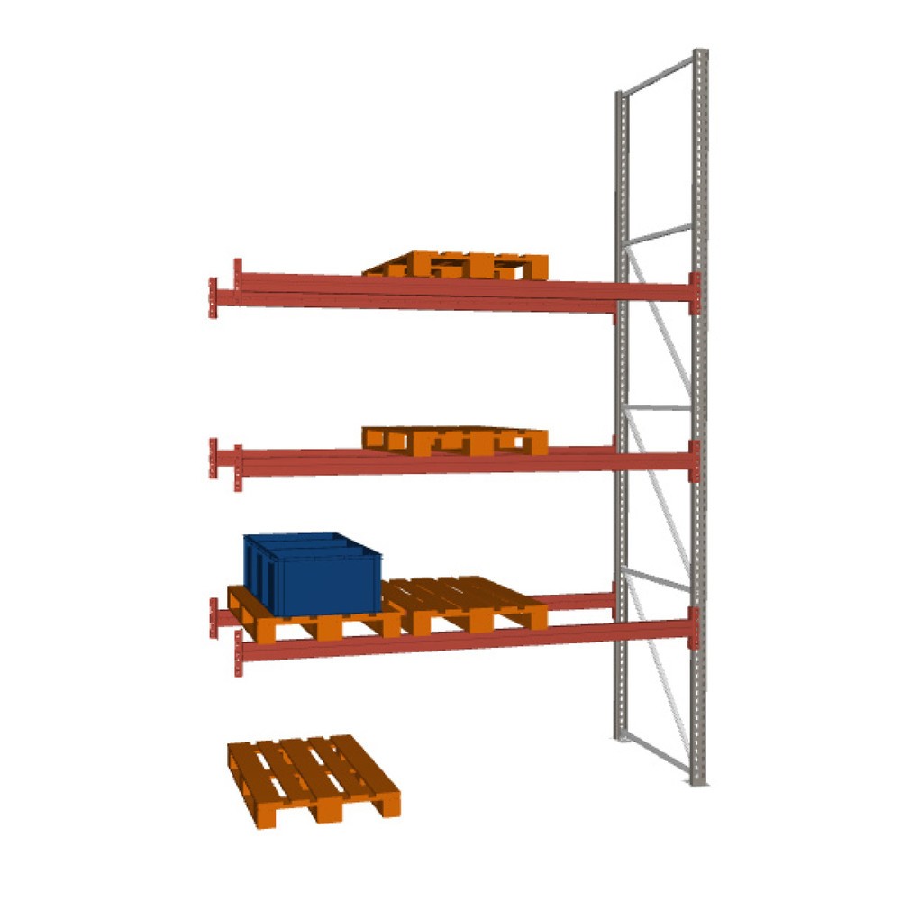 Illustration du produit: Rayonnage à palettes META MULTIPAL, travée auxiliaire, charge par tablette 1 470 kg, 12 emplacements pour palettes, 4,4 m de hauteur