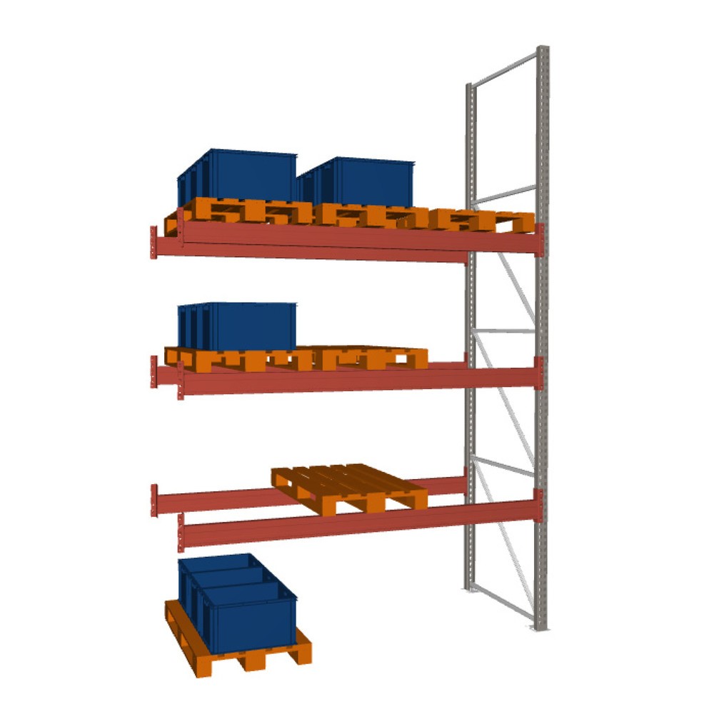 Illustration du produit: Rayonnage à palettes META MULTIPAL, travée auxiliaire, charge par tablette 3 750 kg, 12 emplacements pour palettes, 4,4 m de hauteur