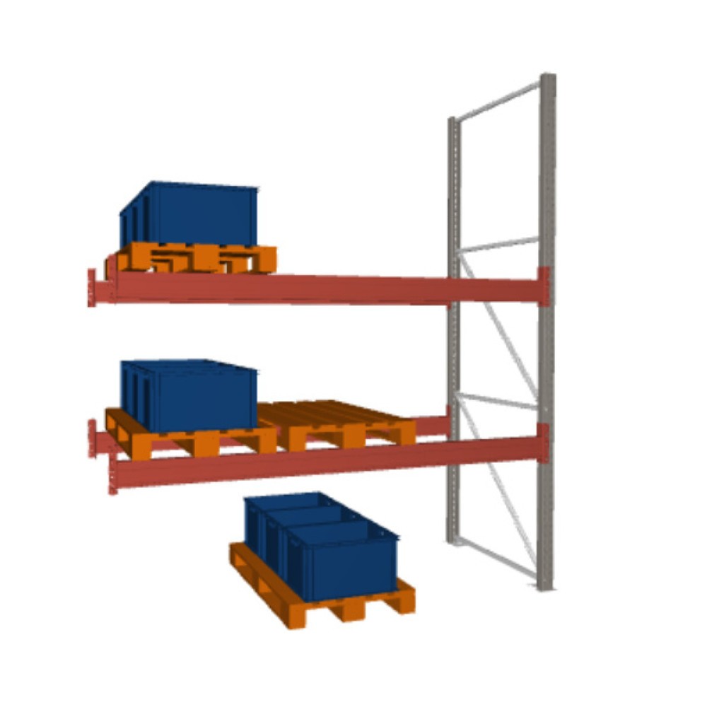 Illustration du produit: Rayonnage à palettes META MULTIPAL, travée auxiliaire, charge par tablette 2 340 kg, 9 emplacements pour palettes, 3,3 m de hauteur