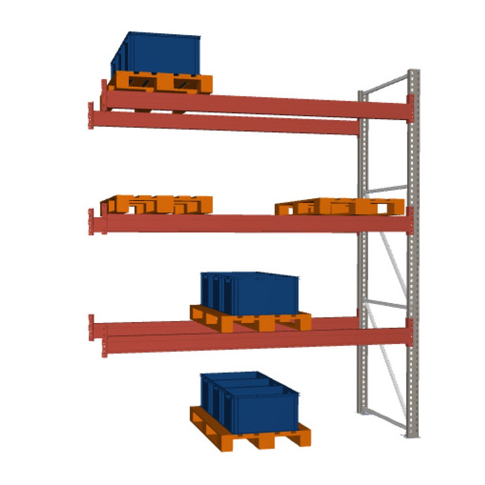 Illustration du produit: Rayonnage à palettes META MULTIPAL, travée auxiliaire, charge par tablette 2 910 kg, 12 emplacements pour palettes, 3,8 m de hauteur