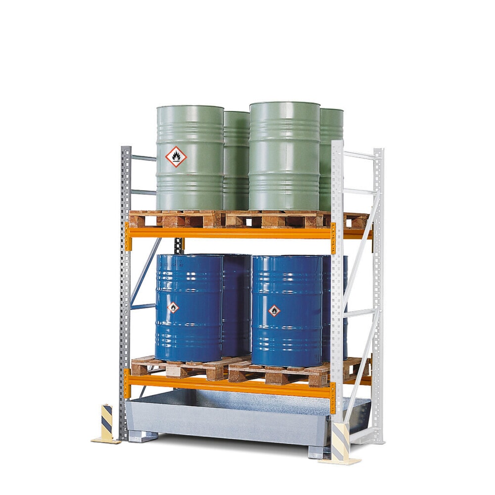 Illustration du produit: Rayonnage à palettes PR 18.25, pour 4 palettes Euro ou 2 palettes chimiques, 2 niveaux de Stockage, travée auxiliaire