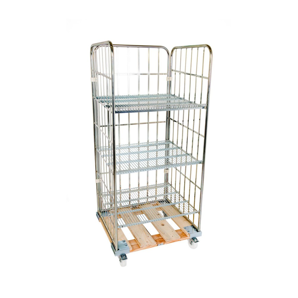 Illustration du produit: Rayonnage roulant, 3 côtés, 3 tablettes intermédiaires, plaque roulante en bois, H x l x P 1 750 x 724 x 815 mm