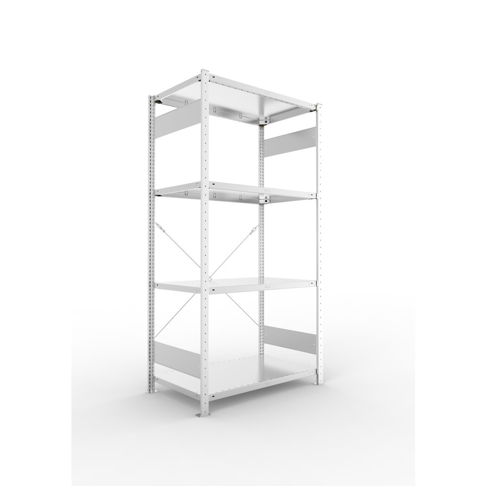 Produktabbildung Nr. 1: META Rayonnage à tablettes galvanisé avec 4 tablettes en tôle d’acier, charge par tablette 150 kg, HxlxP 2 000 x 1 056 x 636 mm