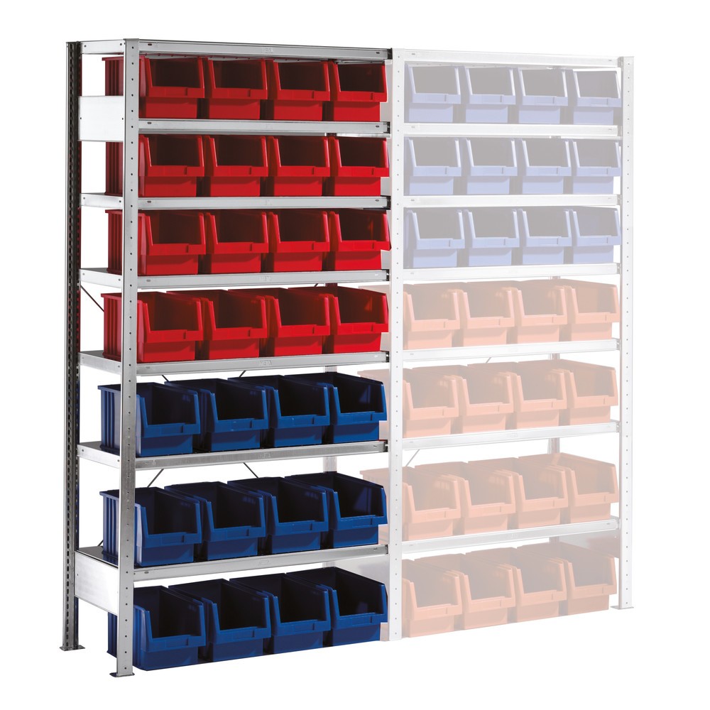 Illustration du produit: Rayonnage à tablettes META, TA avec bacs à becs, FL 100 kg, 28 bacs, H x l x P 2 000 x 1 000 x 400 mm