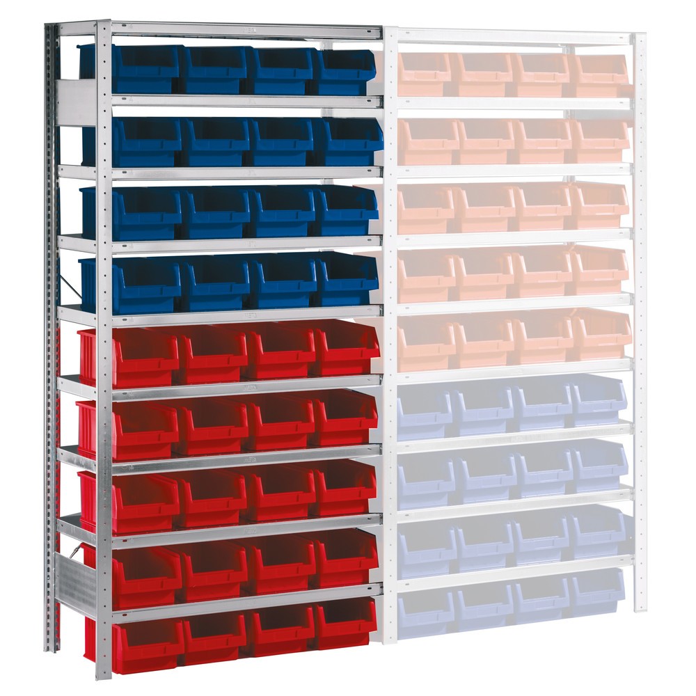 Illustration du produit: Rayonnage à tablettes META, TA avec bacs à becs, FL 100 kg, 36 bacs, H x l x P 2 000 x 1 000 x 400 mm