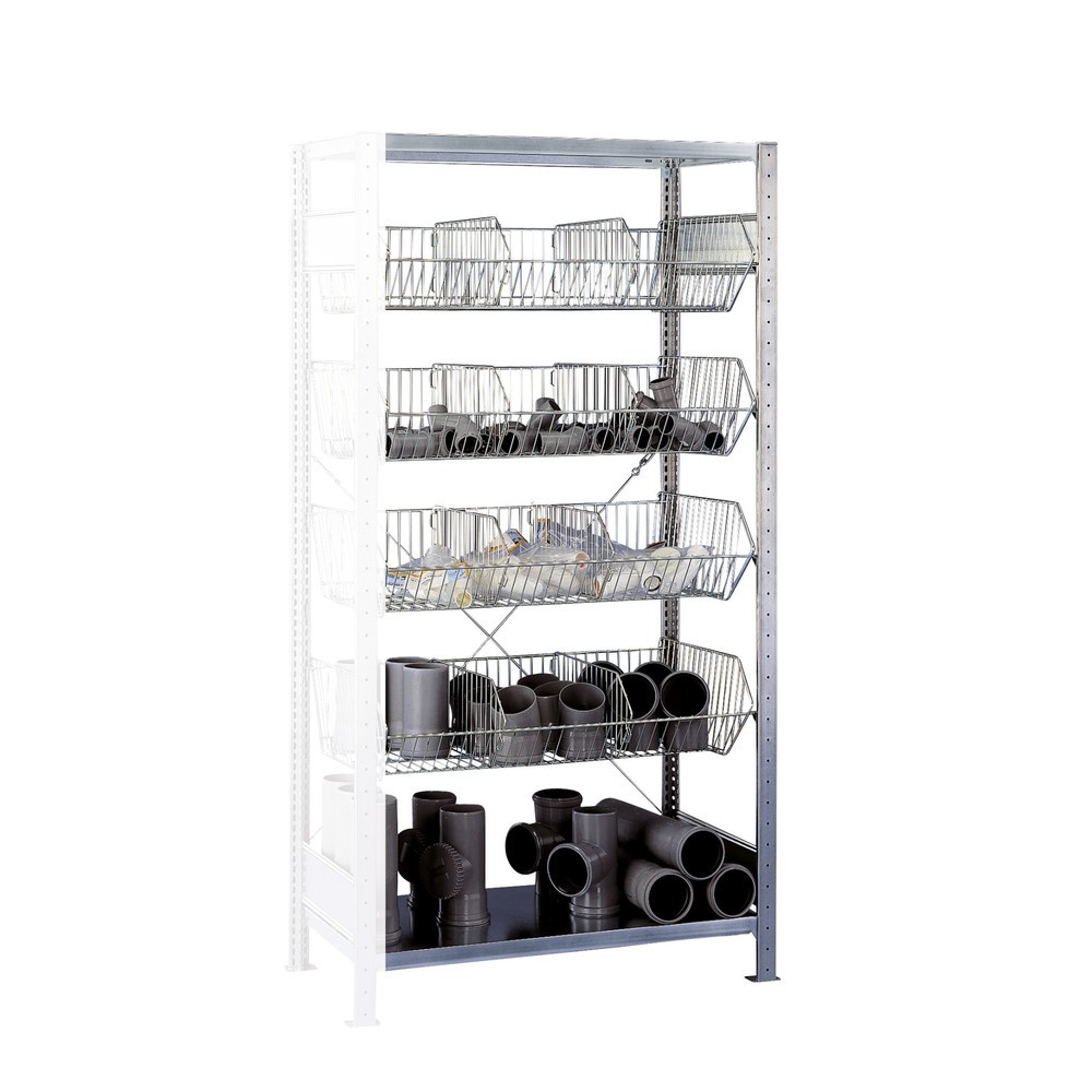 Illustration du produit: Rayonnage à tablettes SCHULTE avec paniers à mailles grossières, travée auxiliaire, HxlxP 2 000 x 1 000 x 500 mm, CT 150 kg