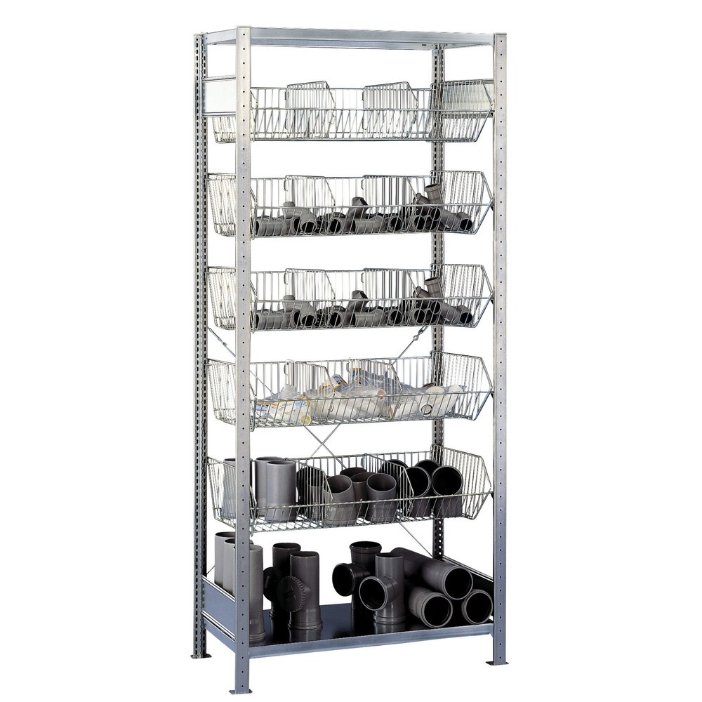 Illustration du produit: Rayonnage à tablettes SCHULTE avec paniers à mailles grossières, travée de base, HxlxP 2 300 x 1 000 x 500 mm, CT 150 kg
