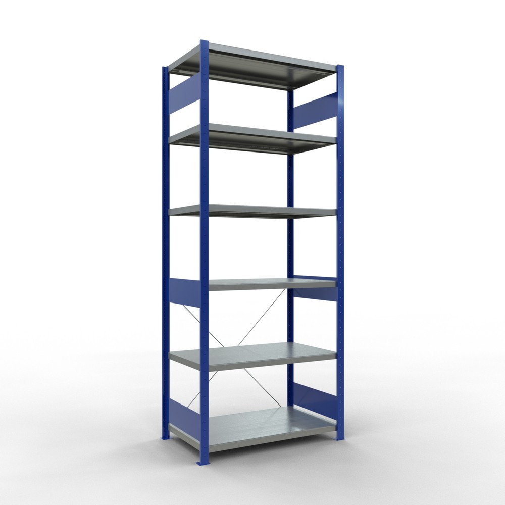 Illustration du produit: SCHULTE Rayonnage à tablettes, bleu gentiane / galvanisé, charge par tablette 330 kg, HxlxP 2 500 x 1 060 x 636 mm