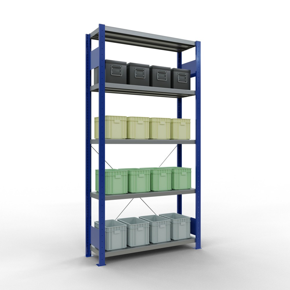 Produktabbildung Nr. 3: SCHULTE Rayonnage à tablettes, bleu gentiane / galvanisé, avec 5 tablettes en tôle d’acier, charge par tablette 330 kg, HxlxP 2 000 x 1 060 x 336 mm