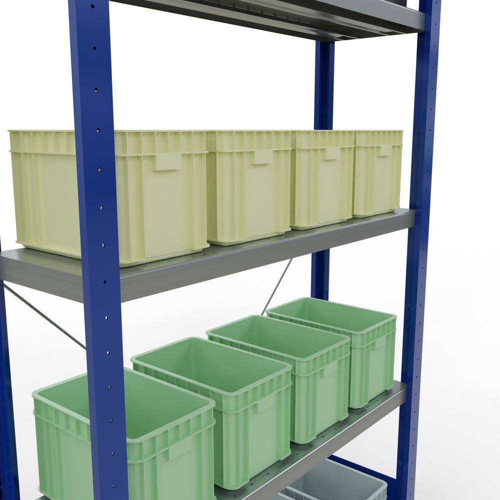 Produktabbildung Nr. 4: SCHULTE Rayonnage à tablettes, bleu gentiane / galvanisé, avec 5 tablettes en tôle d’acier, charge par tablette 330 kg, HxlxP 2 000 x 1 060 x 336 mm