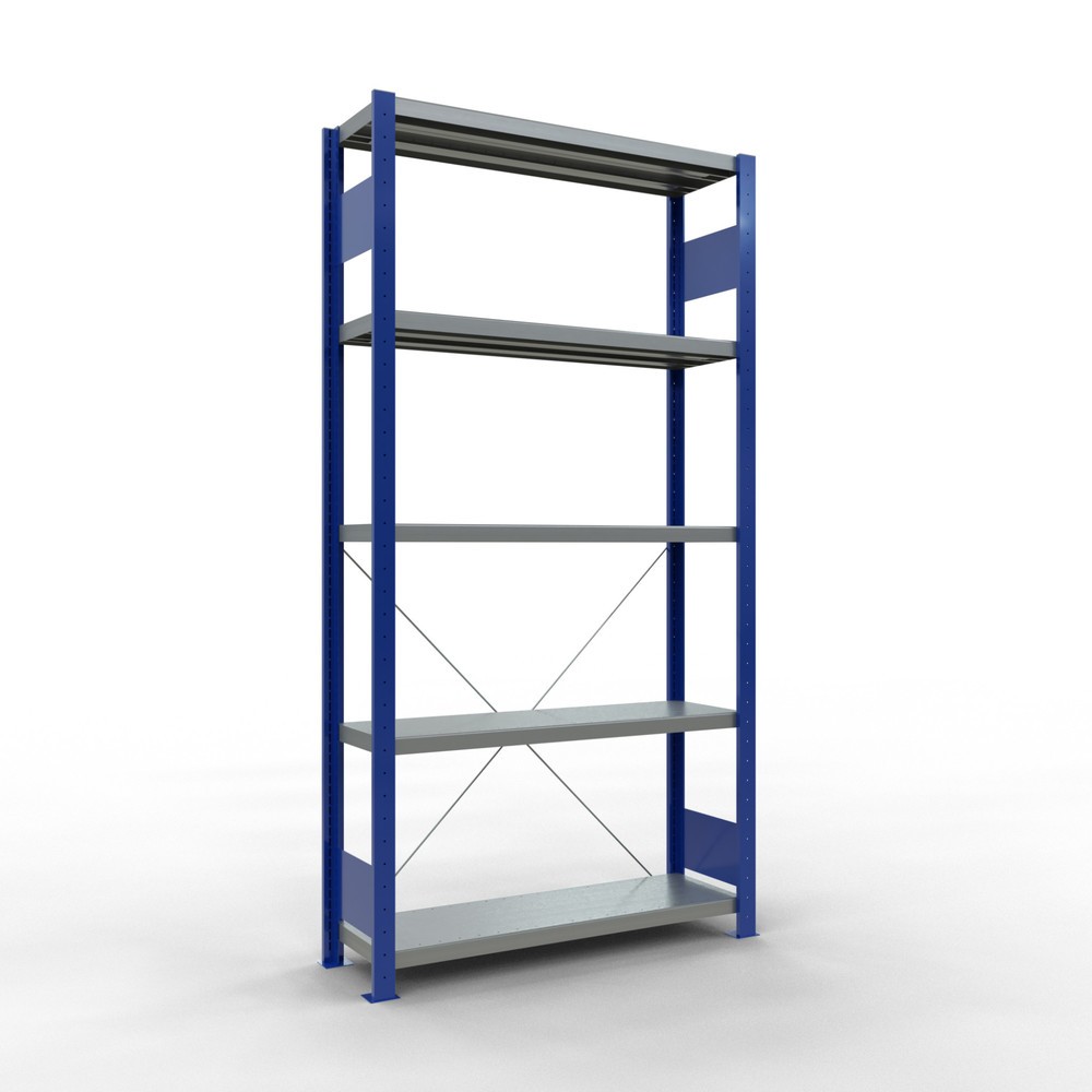 Illustration du produit: SCHULTE Rayonnage à tablettes, bleu gentiane / galvanisé, avec 5 tablettes en tôle d’acier, charge par tablette 330 kg, HxlxP 2 000 x 1 060 x 336 mm