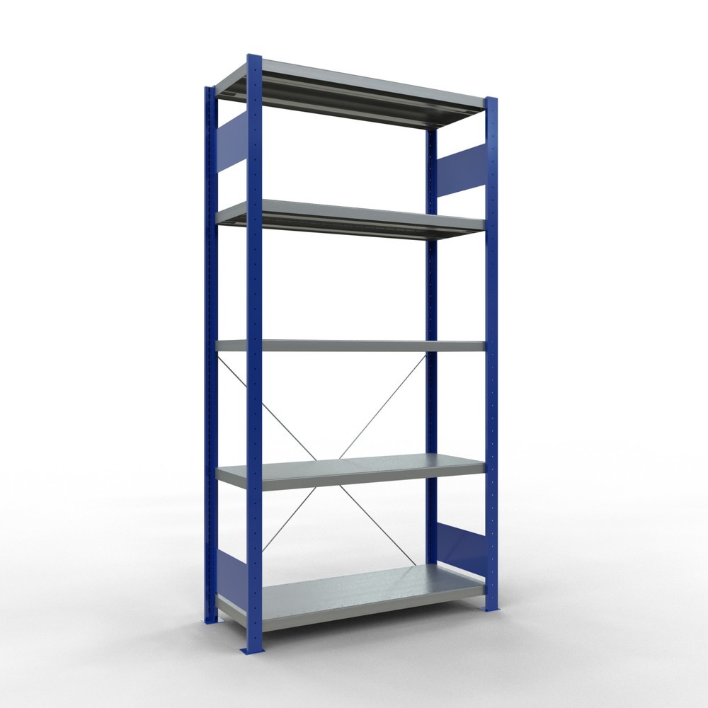Illustration du produit: SCHULTE Rayonnage à tablettes, bleu gentiane / galvanisé, avec 5 tablettes en tôle d’acier, charge par tablette 330 kg, HxlxP 2 000 x 1 060 x 436 mm