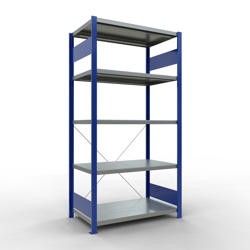 Illustration du produit: SCHULTE Rayonnage à tablettes, bleu gentiane / galvanisé, avec 5 tablettes en tôle d’acier, charge par tablette 330 kg, HxlxP 2 000 x 1 060 x 636 mm