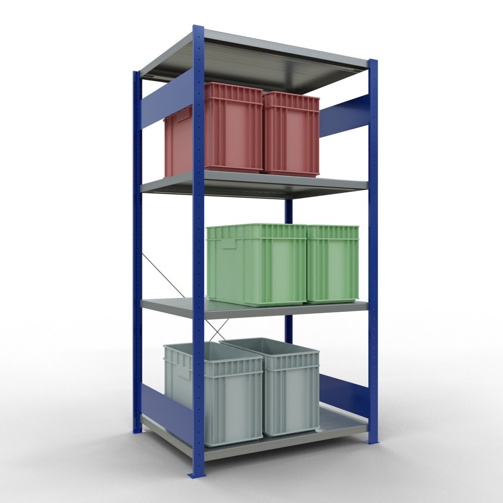 Produktabbildung Nr. 3: SCHULTE Rayonnage à tablettes, bleu gentiane / galvanisé, avec 5 tablettes en tôle d’acier, charge par tablette 330 kg, HxlxP 2 000 x 1 060 x 836 mm