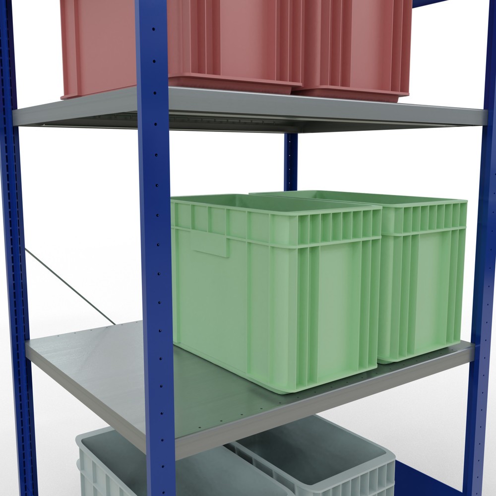 Produktabbildung Nr. 4: SCHULTE Rayonnage à tablettes, bleu gentiane / galvanisé, avec 5 tablettes en tôle d’acier, charge par tablette 330 kg, HxlxP 2 000 x 1 060 x 836 mm