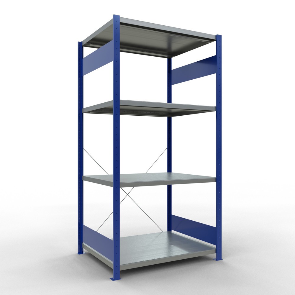 Illustration du produit: SCHULTE Rayonnage à tablettes, bleu gentiane / galvanisé, avec 5 tablettes en tôle d’acier, charge par tablette 330 kg, HxlxP 2 000 x 1 060 x 836 mm