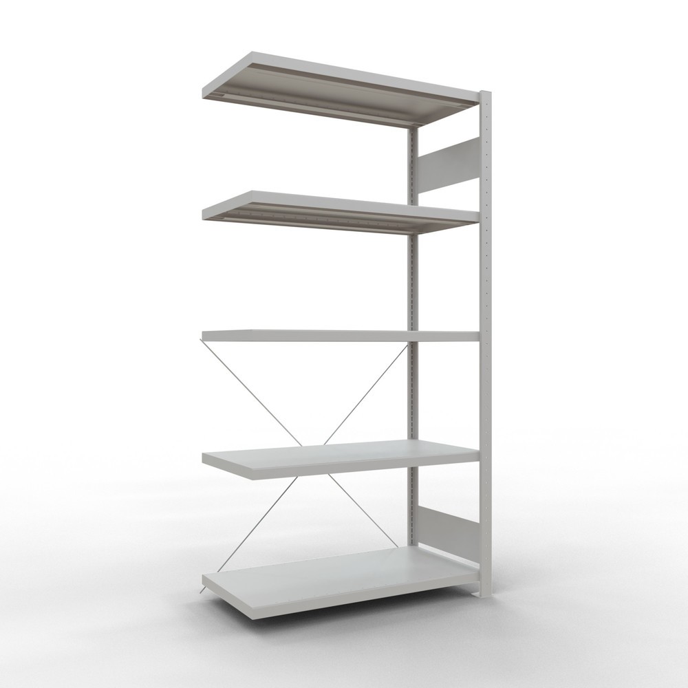Illustration du produit: Rayonnage à tablettes SCHULTE, système à emboîter, travée auxiliaire, charge par tablette 330 kg, gris clair, HxlxP 2000 x 1000 x 500 mm