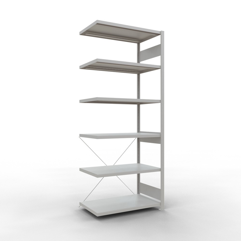 Illustration du produit: Rayonnage à tablettes SCHULTE, système à emboîter, travée auxiliaire, charge par tablette 330 kg, gris clair, HxlxP 2500 x 1000 x 600 mm