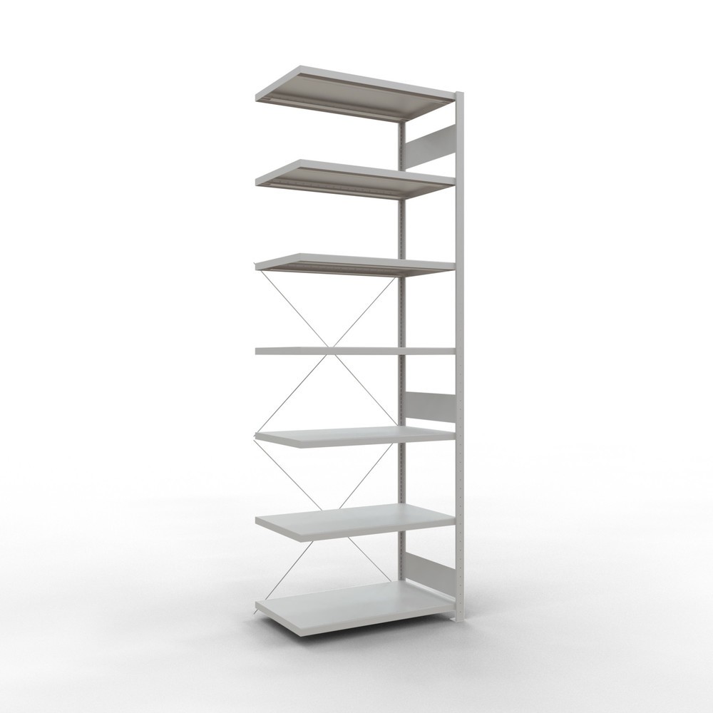 Illustration du produit: Rayonnage à tablettes SCHULTE, système à emboîter, travée auxiliaire, charge par tablette 330 kg, gris clair, HxlxP 3000 x 1000 x 600 mm