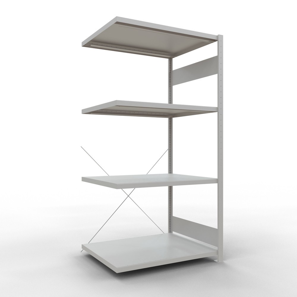 Illustration du produit: Rayonnage à tablettes SCHULTE, système à emboîter, travée auxiliaire, charge par tablette 330 kg, gris clair, HxlxP 2000 x 1000 x 800 mm