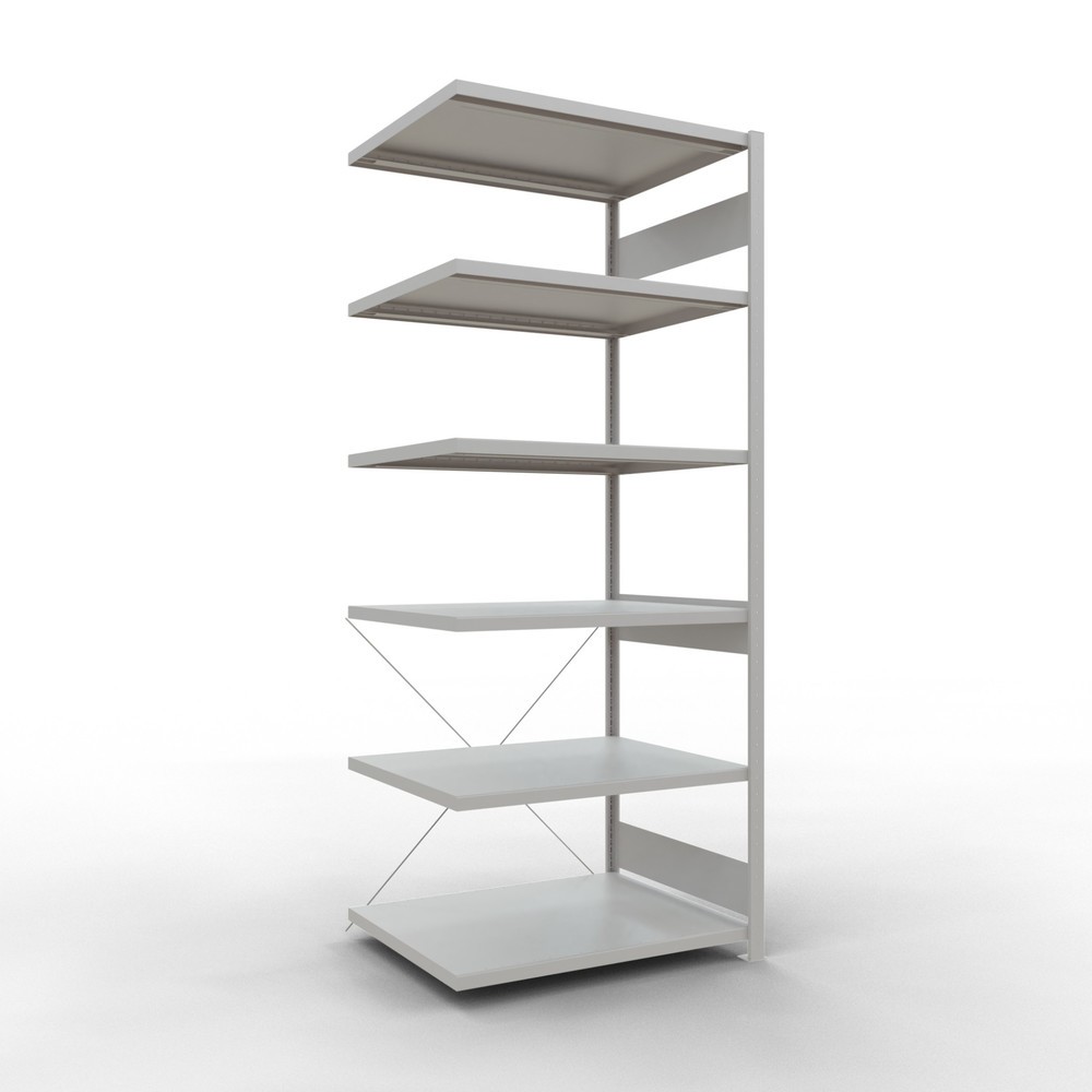 Illustration du produit: Rayonnage à tablettes SCHULTE, système à emboîter, travée auxiliaire, charge par tablette 330 kg, gris clair, HxlxP 2500 x 1000 x 800 mm