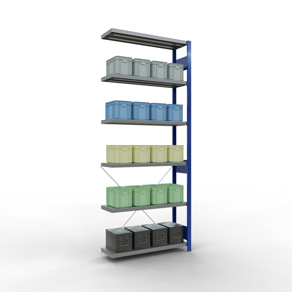 Produktabbildung Nr. 3: Rayonnage à tablettes SCHULTE, montage par enfichage, travée auxiliaire, charge par tablette 330 kg, bleu gentiane/galvanisé, H x l x P 2 500 x 1 000 x 300 mm