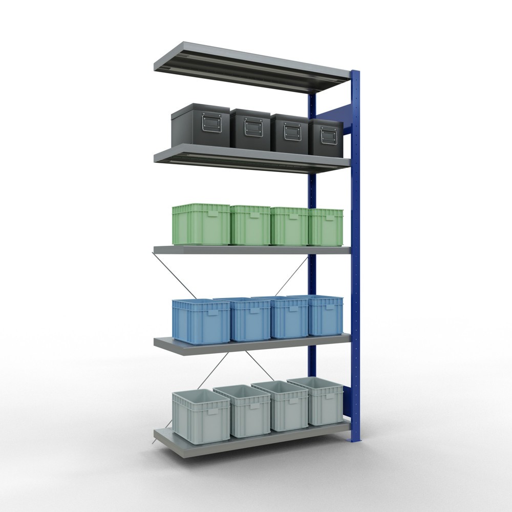 Produktabbildung Nr. 3: Rayonnage à tablettes SCHULTE, montage par enfichage, travée auxiliaire, charge par tablette 330 kg, bleu gentiane/galvanisé, H x l x P 2000 x 1000 x 400 mm