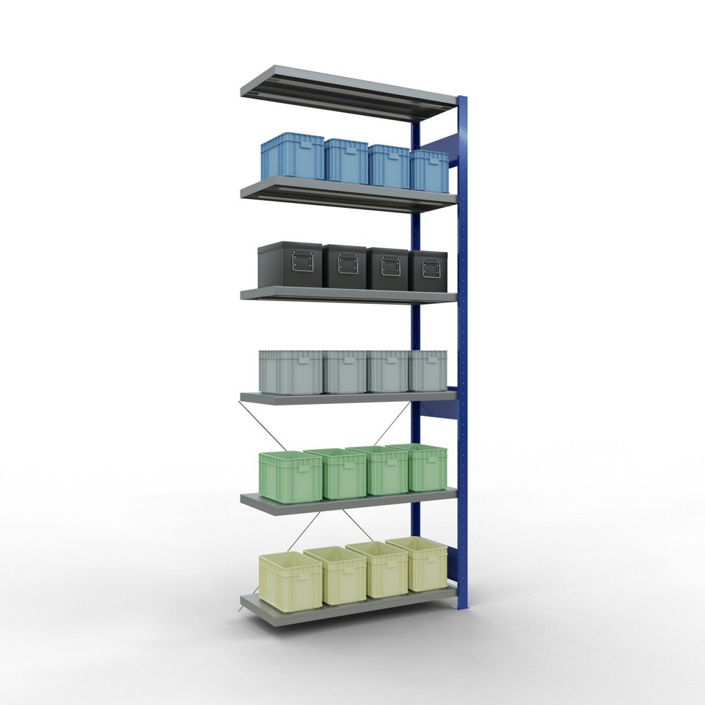 Produktabbildung Nr. 3: Rayonnage à tablettes SCHULTE, montage par enfichage, travée auxiliaire, charge par tablette 330 kg, bleu gentiane/galvanisé, H x l x P 2 500 x 1000 x 400 mm