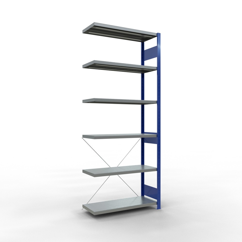 Produktabbildung Nr. 1: Rayonnage à tablettes SCHULTE, montage par enfichage, travée auxiliaire, charge par tablette 330 kg, bleu gentiane/galvanisé, H x l x P 2 500 x 1000 x 400 mm