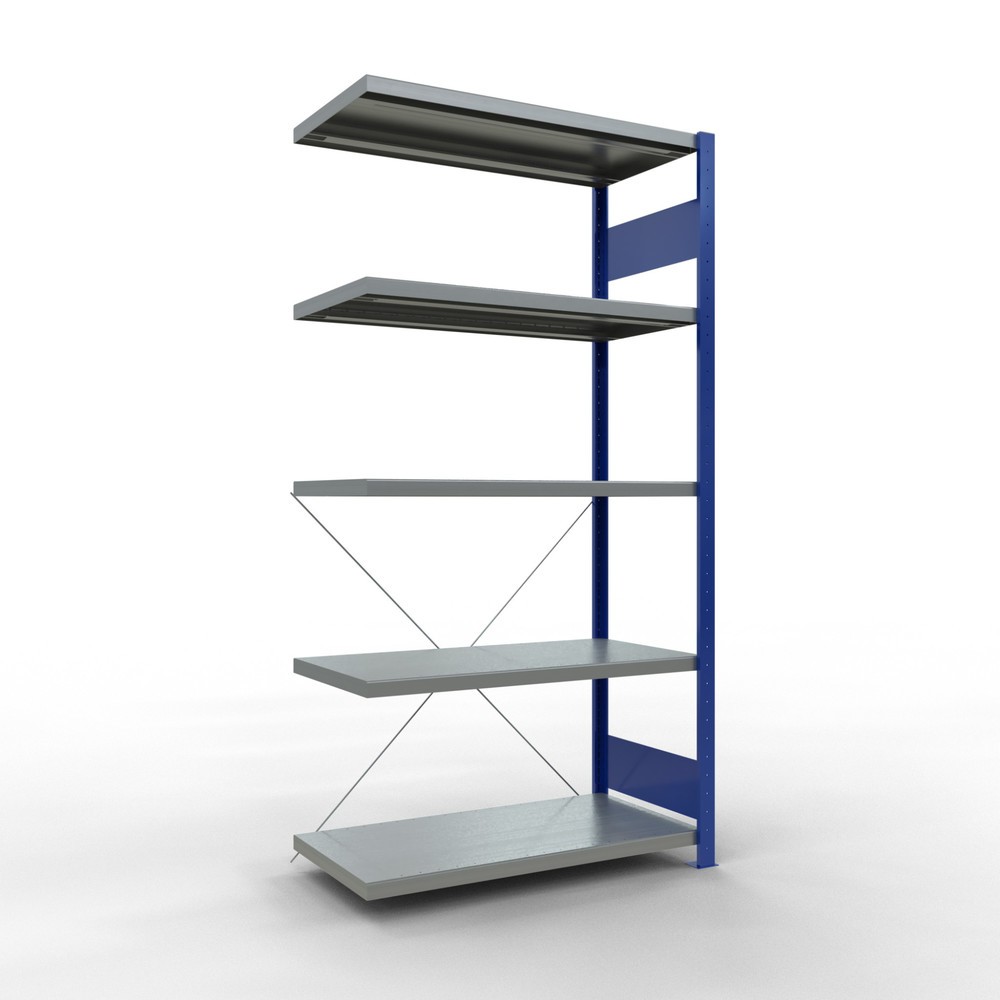 Produktabbildung Nr. 1: Rayonnage à tablettes SCHULTE, montage par enfichage, travée auxiliaire, charge par tablette 330 kg, bleu gentiane/galvanisé, H x l x P 2000 x 1000 x 500 mm