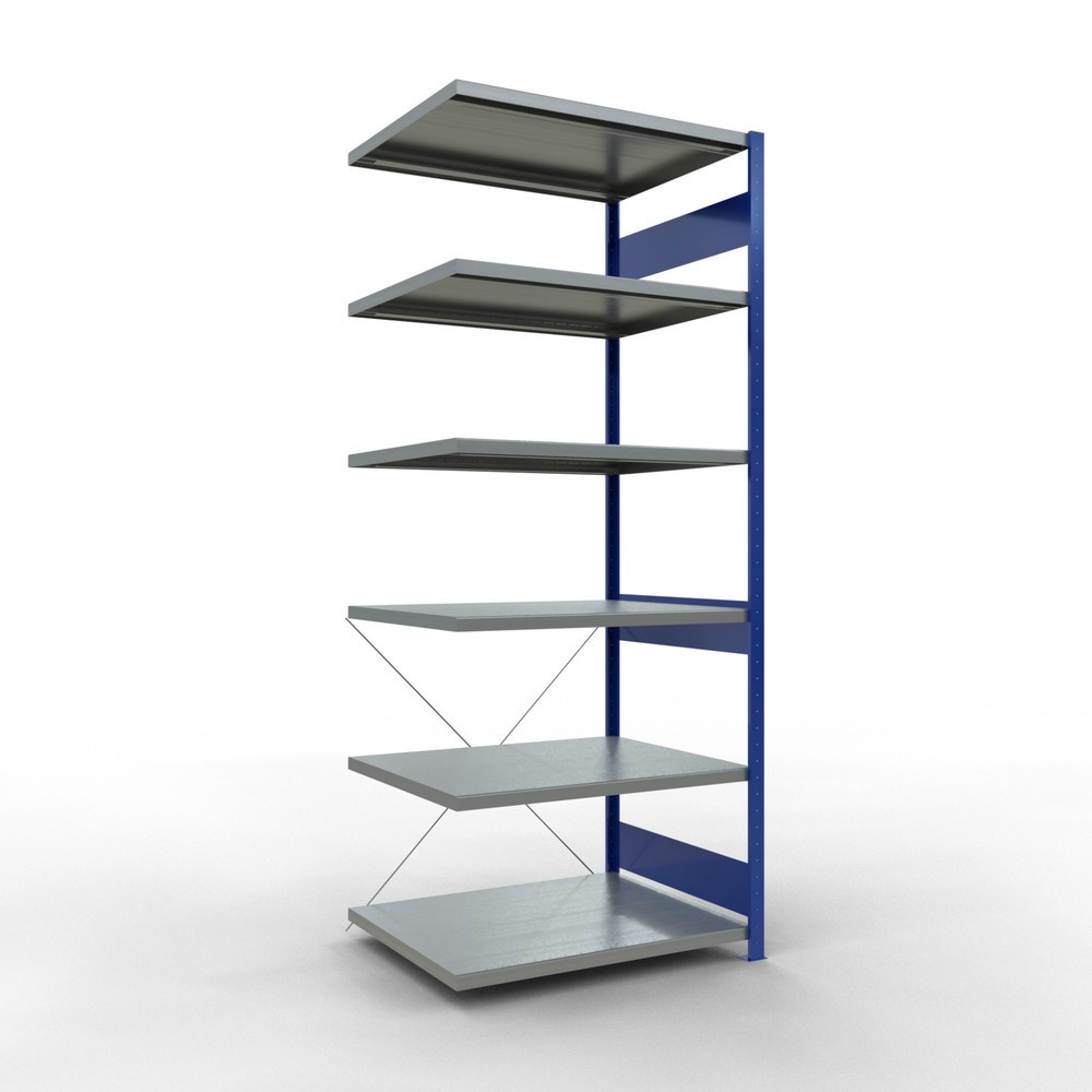 Produktabbildung Nr. 1: Rayonnage à tablettes SCHULTE, montage par enfichage, travée auxiliaire, charge par tablette 330 kg, bleu gentiane/galvanisé, H x l x P 2 500 x 1 000 x 800 mm