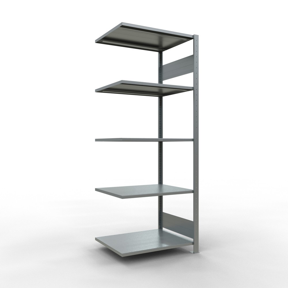 Illustration du produit: Rayonnage à tablettes SCHULTE, système à emboîter, travée auxiliaire, CT 150 kg, galvanisé, HxlxP 2 000 x 750 x 600 mm