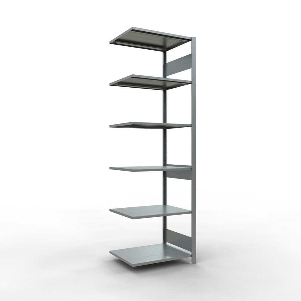 Illustration du produit: Rayonnage à tablettes SCHULTE, système à emboîter, travée auxiliaire, CT 150 kg, galvanisé, HxlxP 2 500 x 750 x 600 mm