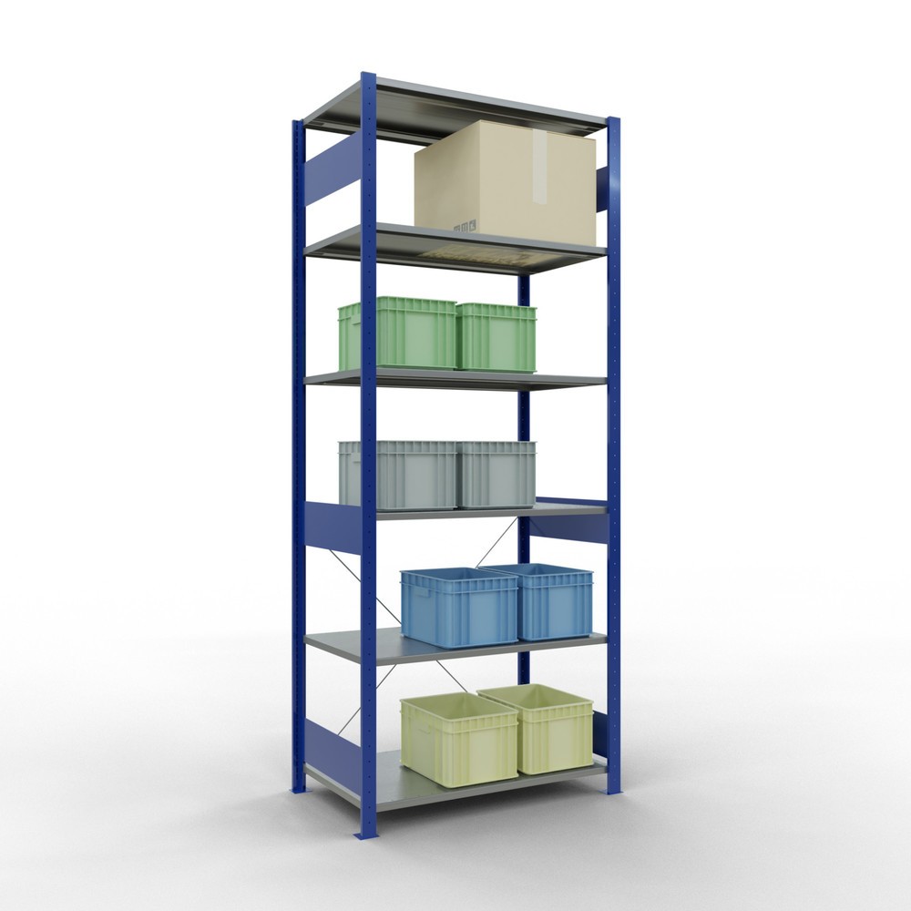 N° de l'image du produit 4 : SCHULTE Rayonnage à tablettes, bleu gentiane / galvanisé, charge par tablette 150 kg, HxlxP 2 500 x 1 060 x 636 mm