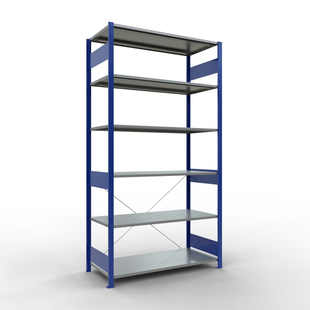 Illustration du produit: SCHULTE Rayonnage à tablettes, bleu gentiane / galvanisé, charge par tablette 150 kg, HxlxP 2 500 x 1 360 x 636 mm