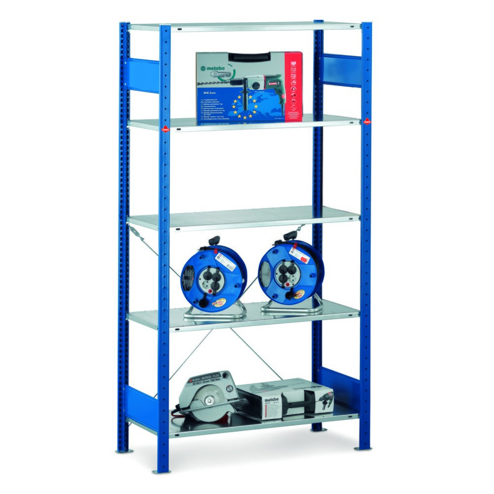 Illustration du produit: SCHULTE Rayonnage à tablettes, bleu gentiane / gris clair, charge par tablette 150 kg, HxlxP 2 500 x 1 360 x 436 mm
