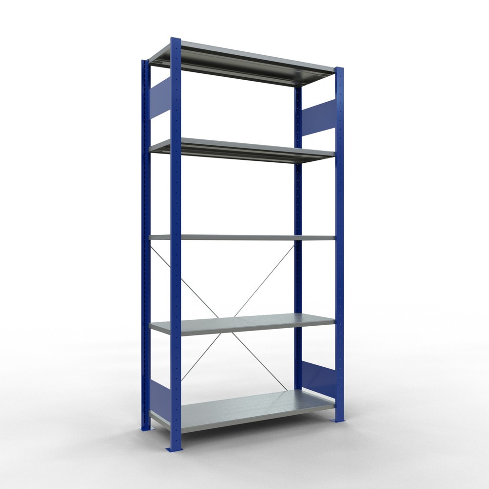 Illustration du produit: SCHULTE Rayonnage à tablettes, bleu gentiane / galvanisé, avec 5 tablettes en tôle d’acier, charge par tablette 150 kg, HxlxP 2 000 x 1 060 x 436 mm