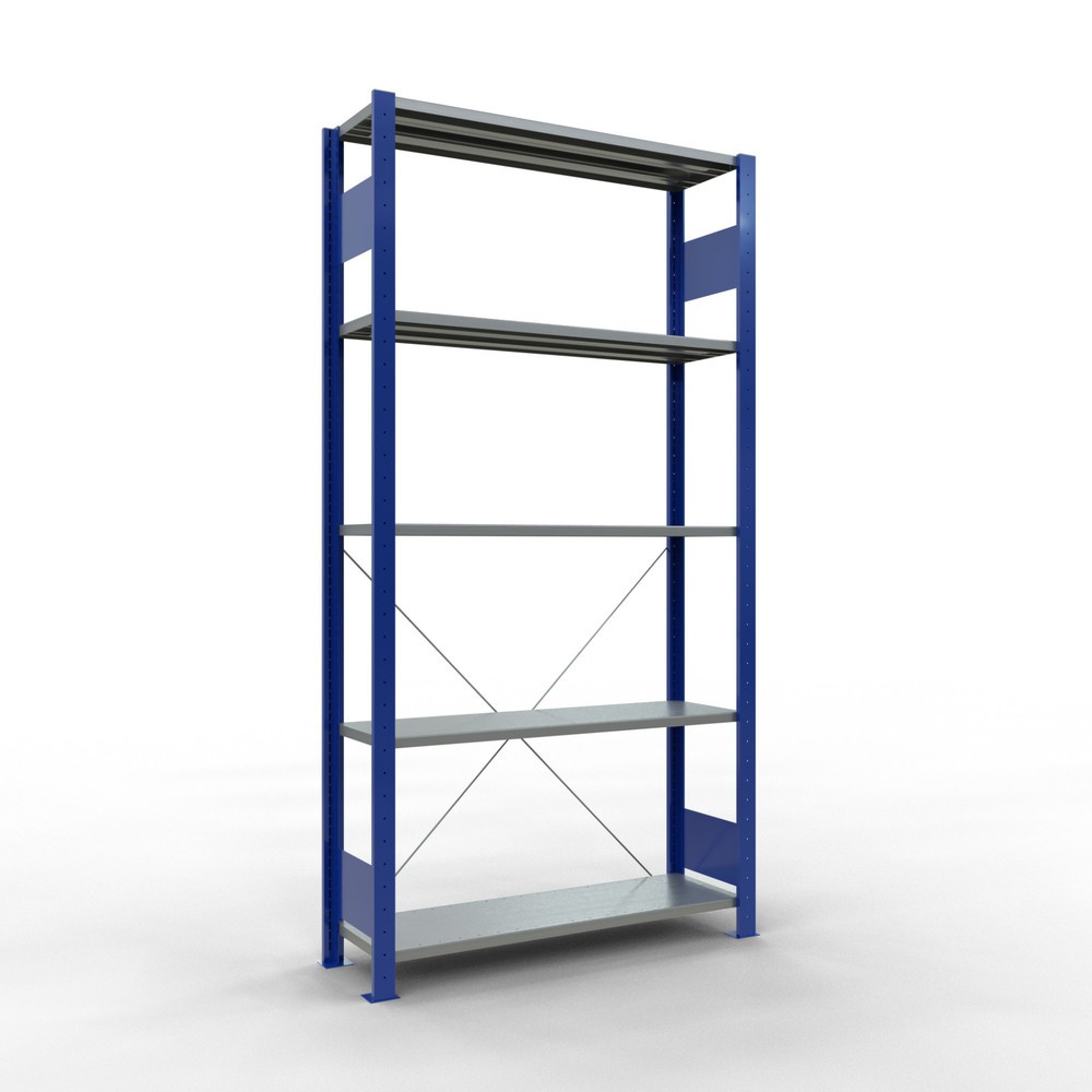 Illustration du produit: SCHULTE Rayonnage à tablettes, bleu gentiane / galvanisé, avec 5 tablettes en tôle d’acier, charge par tablette 150 kg, HxlxP 2 000 x 1 060 x 336 mm