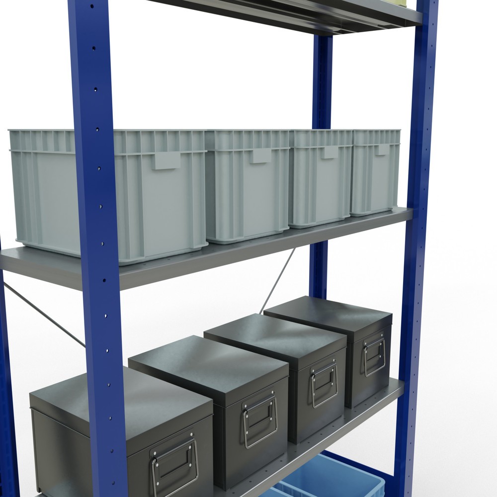 Produktabbildung Nr. 3: SCHULTE Rayonnage à tablettes, bleu gentiane / galvanisé, avec 5 tablettes en tôle d’acier, charge par tablette 150 kg, HxlxP 2 000 x 1 060 x 336 mm
