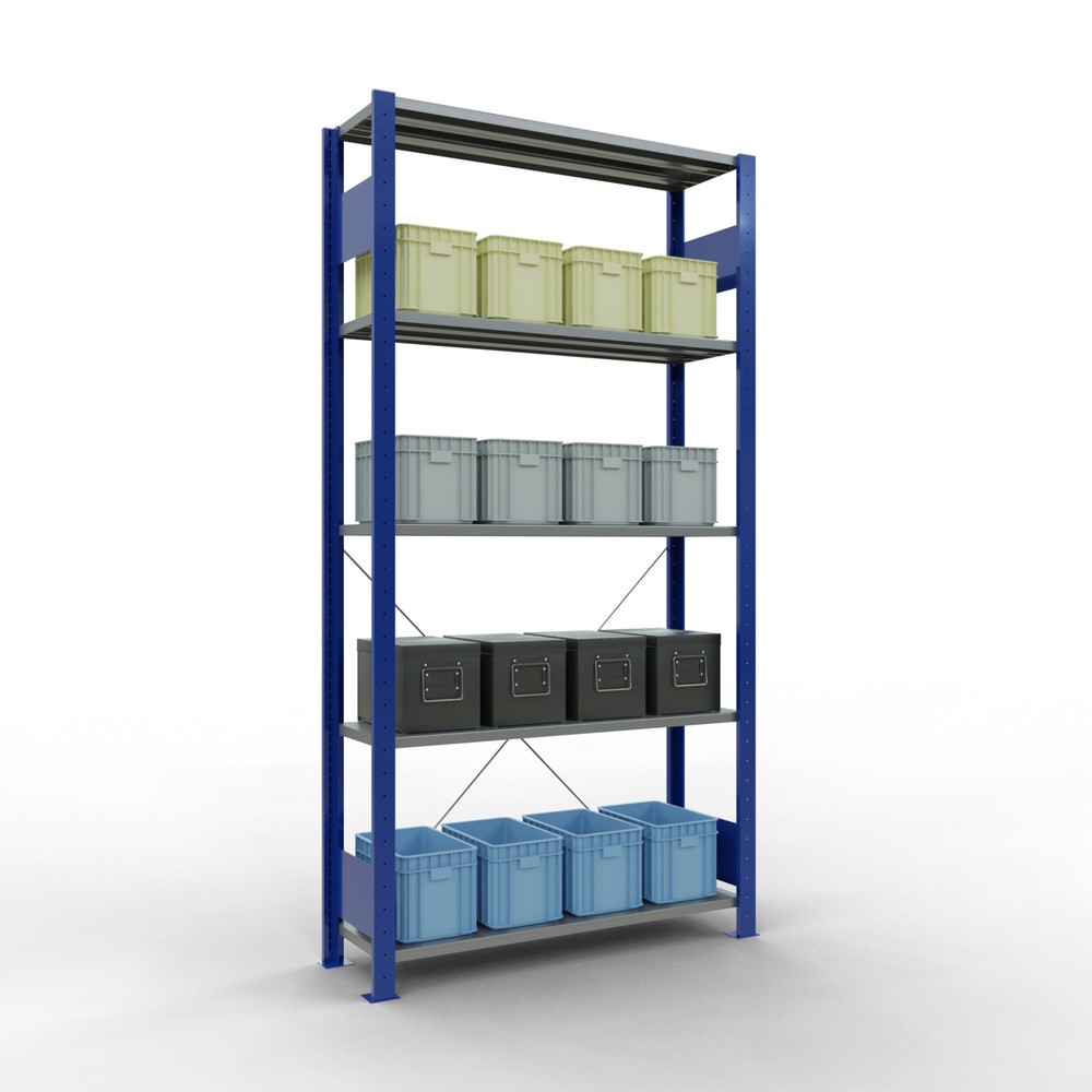 Produktabbildung Nr. 4: SCHULTE Rayonnage à tablettes, bleu gentiane / galvanisé, avec 5 tablettes en tôle d’acier, charge par tablette 150 kg, HxlxP 2 000 x 1 060 x 336 mm