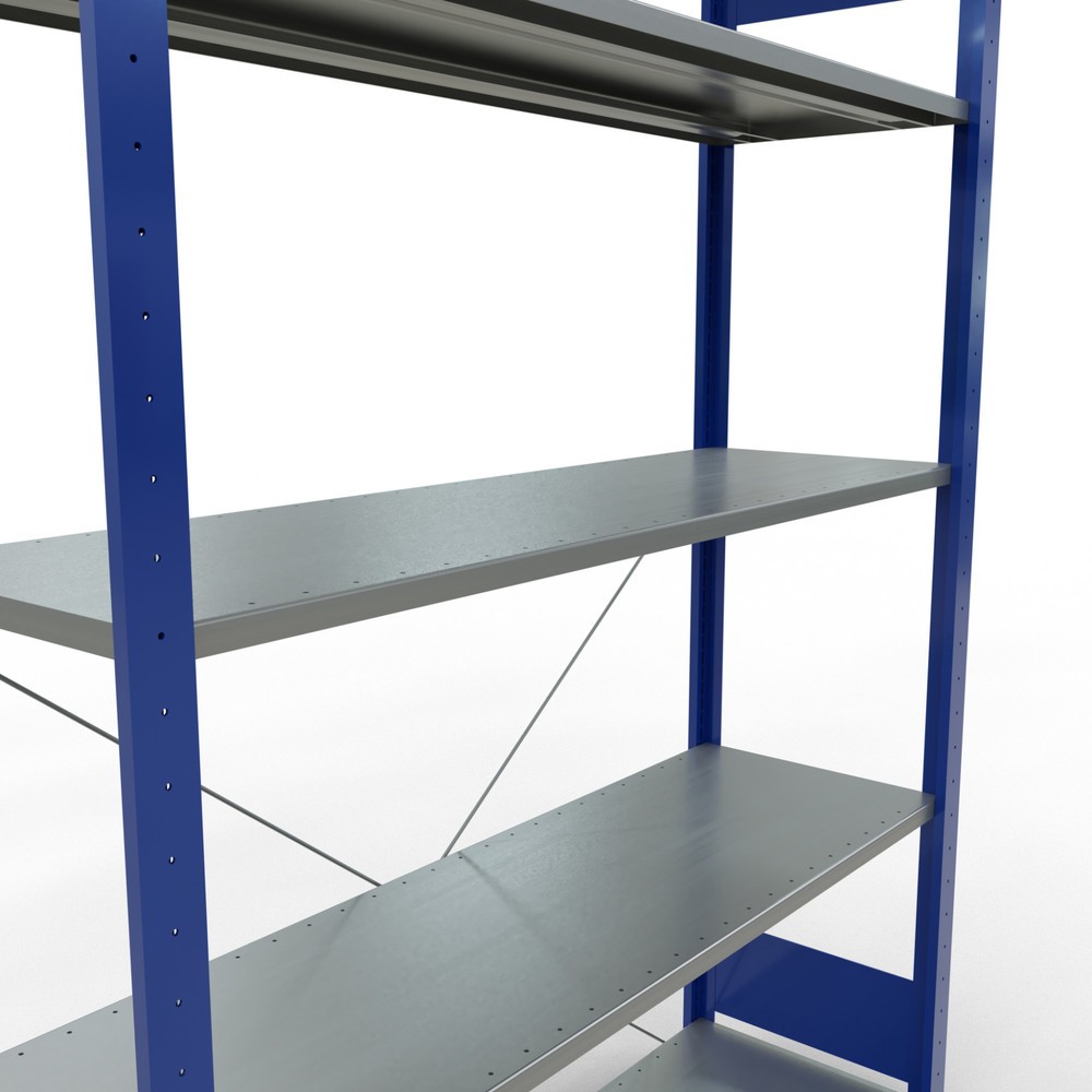 Produktabbildung Nr. 5: SCHULTE Rayonnage à tablettes, bleu gentiane / galvanisé, avec 5 tablettes en tôle d’acier, charge par tablette 150 kg, HxlxP 2 000 x 1 360 x 436 mm