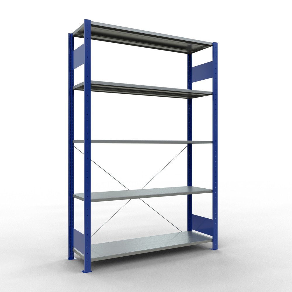Illustration du produit: SCHULTE Rayonnage à tablettes, bleu gentiane / galvanisé, avec 5 tablettes en tôle d’acier, charge par tablette 150 kg, HxlxP 2 000 x 1 360 x 436 mm