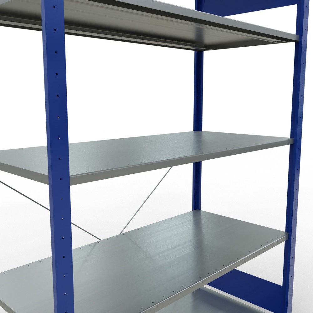 Produktabbildung Nr. 5: SCHULTE Rayonnage à tablettes, bleu gentiane / galvanisé, avec 5 tablettes en tôle d’acier, charge par tablette 150 kg, HxlxP 2 000 x 1 360 x 636 mm